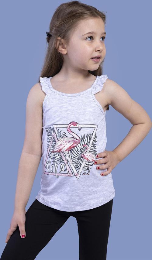 Toontoy Kız Çocuk Fırfır Detaylı Flamingo Kabartma Baskılı Atlet