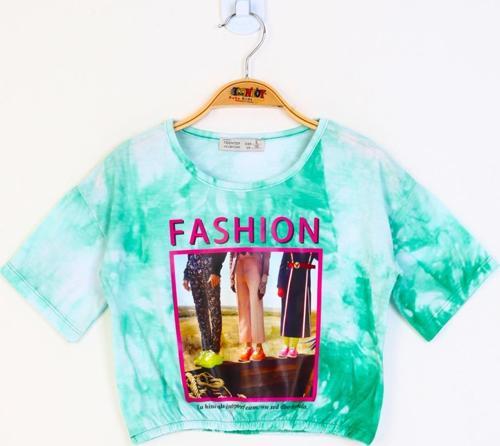 Toontoy Kız Çocuk Batik Desenli Fashıon Baskılı Crop Tişört