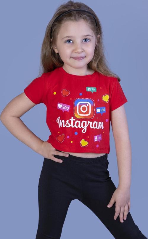 Toontoy Kız Çocuk Kalpli Instagram Baskılı Tişört