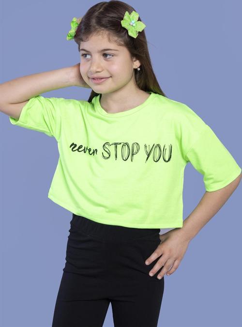 Toontoy Kız Çocuk Baskılı Düşük Kol Crop Tişört