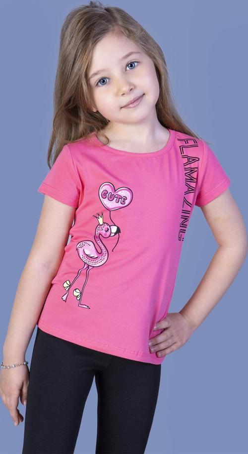 Toontoy Kız Çocuk Flamingo Desenli Taş İşlemeli Baskılı Tişört