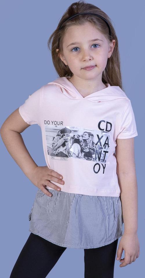 Toontoy Kız Çocuk Eteği ve Kapüşonu Garnili Tişört
