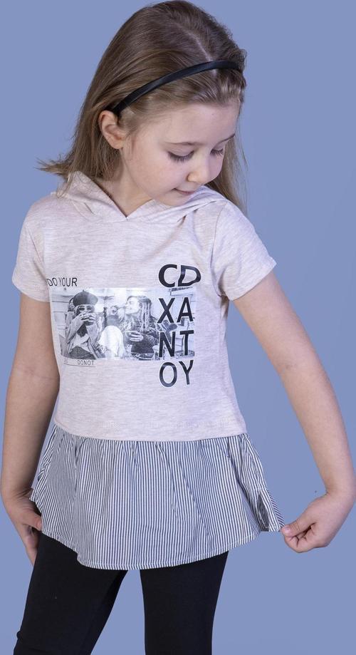 Toontoy Kız Çocuk Eteği ve Kapüşonu Garnili Tişört