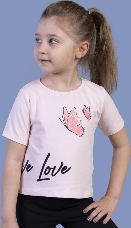 Toontoy Kız Çocuk Kelebek Baskılı Taş İşlemeli Tişört