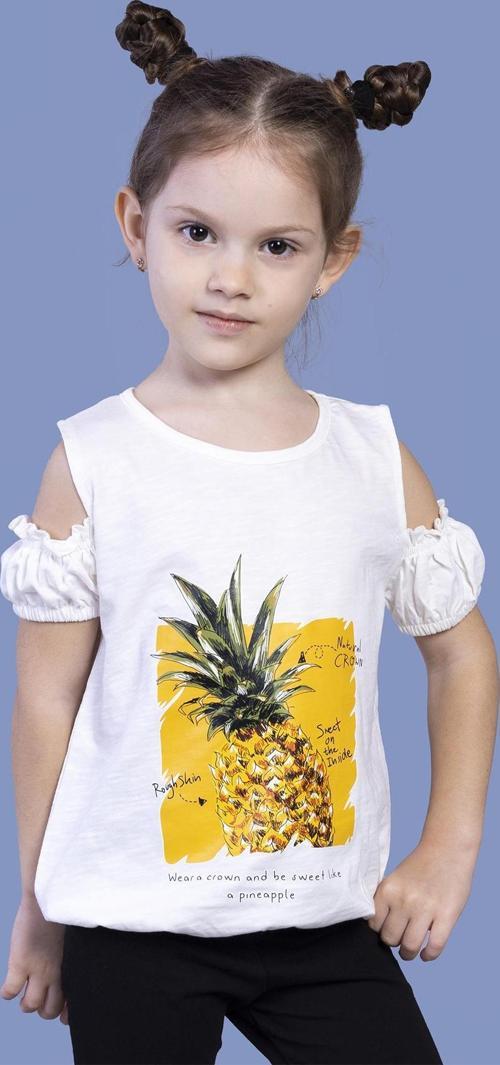 Toontoy Kız Çocuk Kolları Detaylı  Ananas Baskılı Tişört