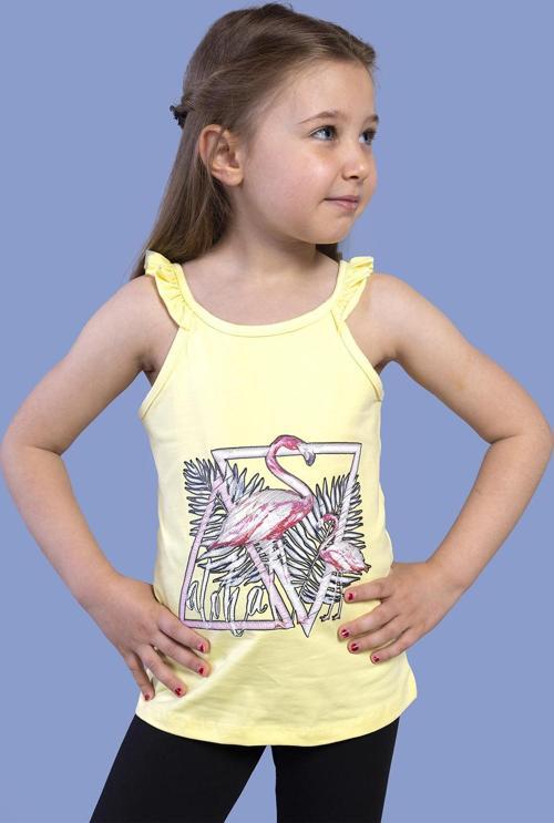 Toontoy Kız Çocuk Fırfır Detaylı Flamingo Kabartma Baskılı Atlet