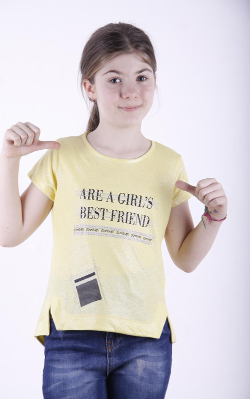 Toontoy Kız Çocuk Best Friend Baskılı Taş Detaylı Tişört