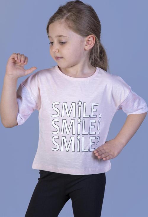 Toontoy Kız Çocuk Smile Baskılı Kolları Desenli Tişört