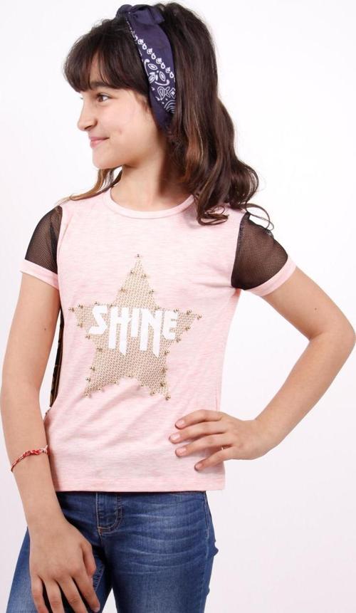 Toontoy Kız Çocuk Shine Yıldız Baskılı Kol Kısmı Fileli Tişört