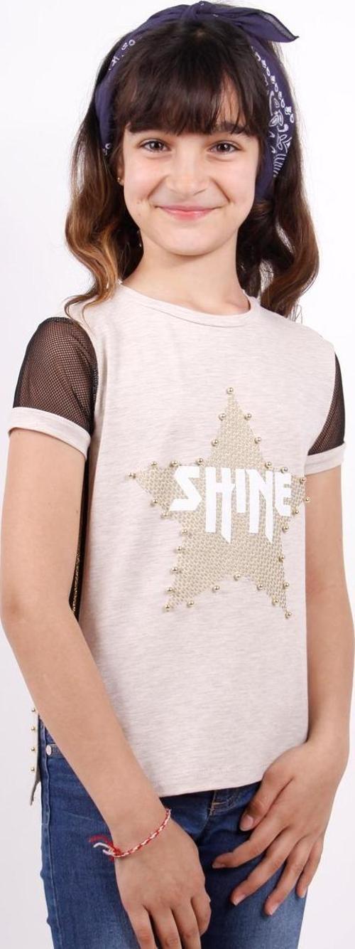 Toontoy Kız Çocuk Shine Yıldız Baskılı Kol Kısmı Fileli Tişört