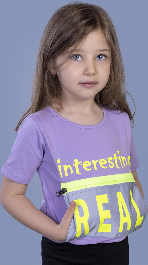 Toontoy Kız Çocuk Crop Model Cebi Reflektör Detaylı Baskılı Tişört