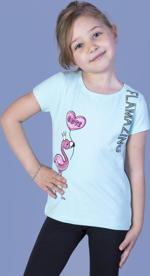 Toontoy Kız Çocuk Flamingo Desenli Taş İşlemeli Baskılı Tişört