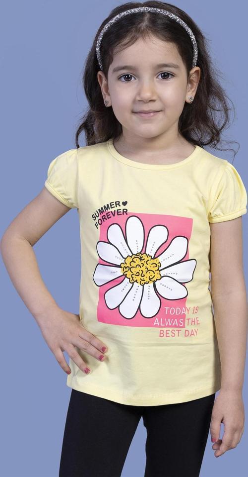 Toontoy Kız Çocuk Papatya Baskılı Taş İşlemeli Tişört
