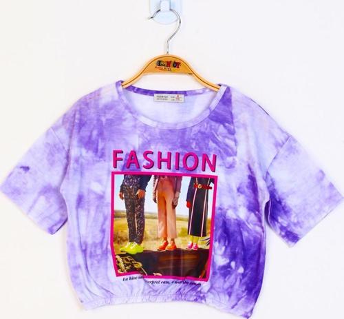 Toontoy Kız Çocuk Batik Desenli Fashıon Baskılı Crop Tişört