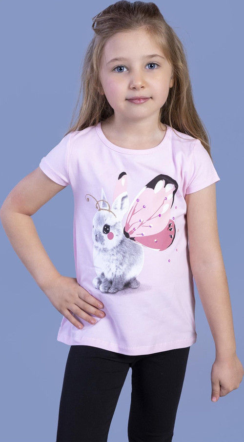 Toontoy Kız Çocuk Tavşan Baskılı Pul İşlemeli Tişört