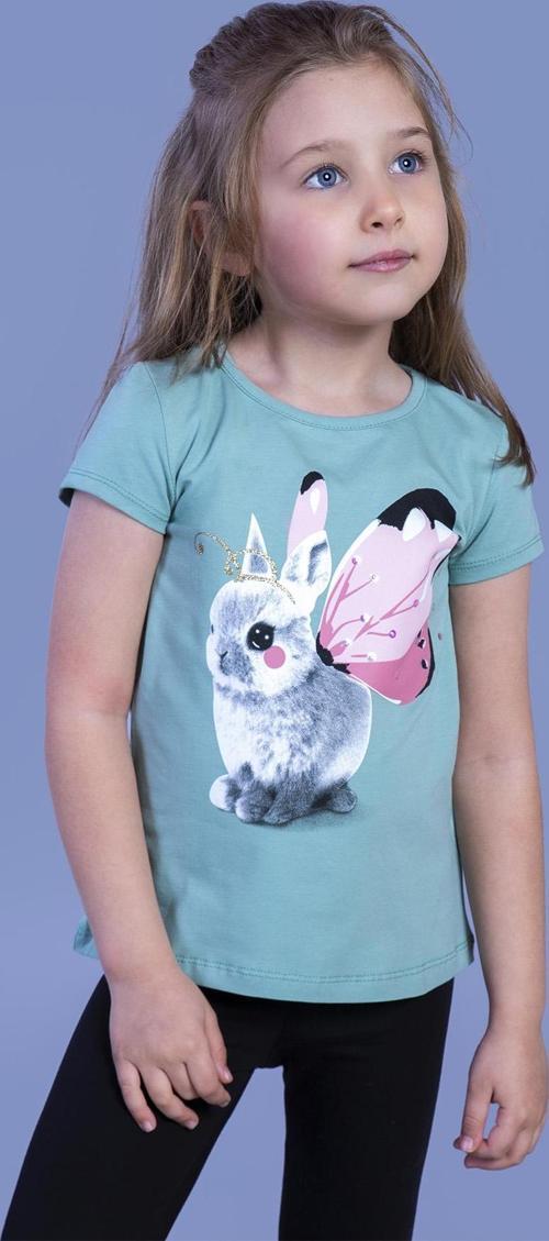 Toontoy Kız Çocuk Tavşan Baskılı Pul İşlemeli Tişört