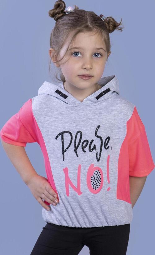 Toontoy Kız Çocuk Kapüşonlu Garni Detaylı Baskılı Tişört