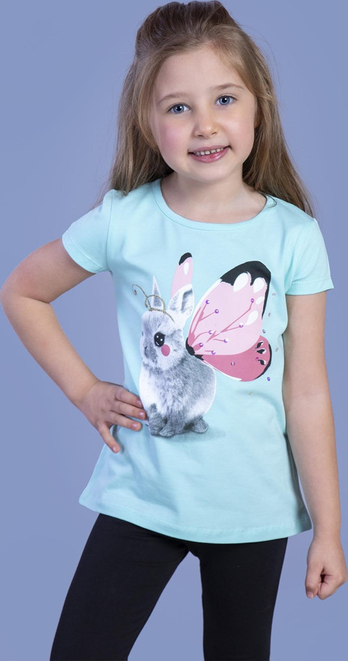 Toontoy Kız Çocuk Tavşan Baskılı Pul İşlemeli Tişört
