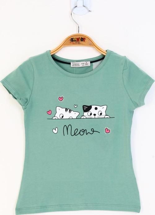 Toontoy Kız Çocuk Kedi Baskılı Tişört