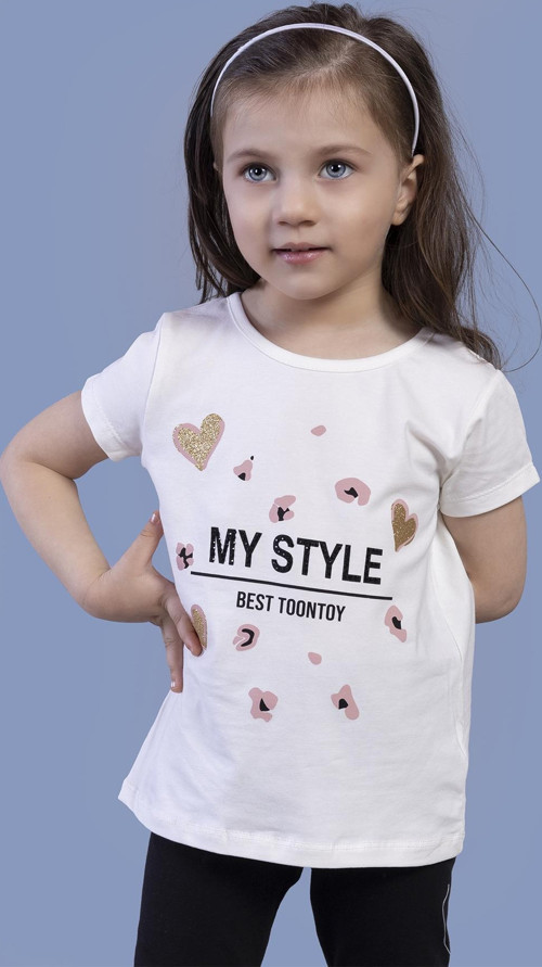 Toontoy Kız Çocuk Kalp Baskılı Tişört