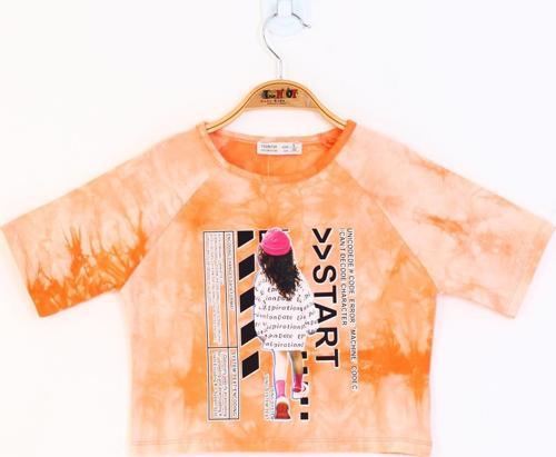 Toontoy Kız Çocuk Reglan Kol Batik Desenli Baskılı Tişört