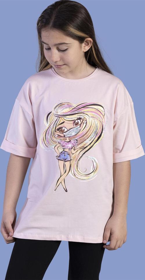 Toontoy Kız Çocuk Baskılı Düşük Kol Tişört