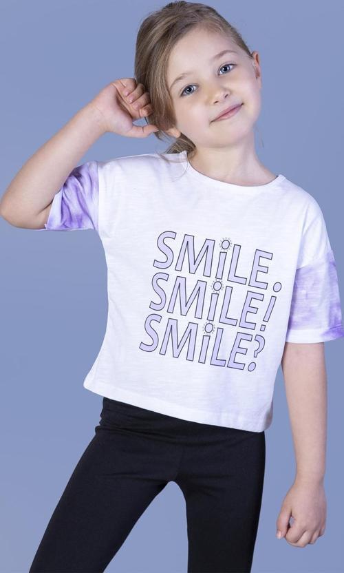 Toontoy Kız Çocuk Smile Baskılı Kolları Desenli Tişört
