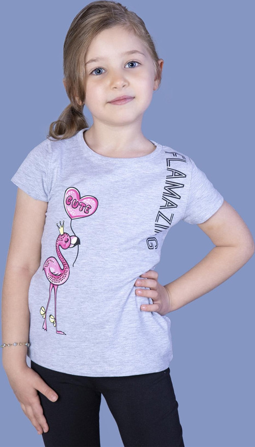 Toontoy Kız Çocuk Flamingo Desenli Taş İşlemeli Baskılı Tişört