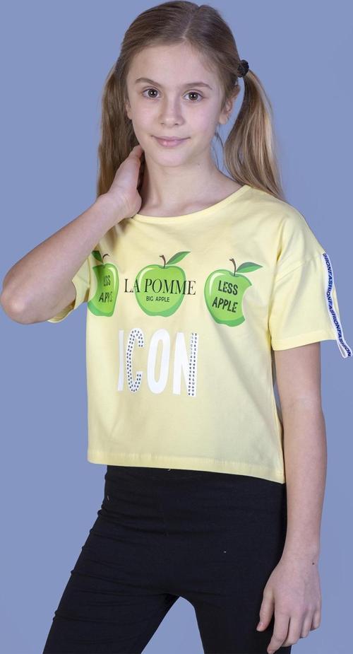 Toontoy Kız Çocuk Crop Model Elma Baskılı Tişört