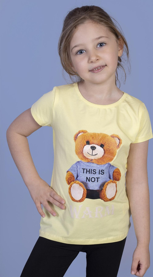 Toontoy Kız Çocuk Ayıcık Baskılı Tişört