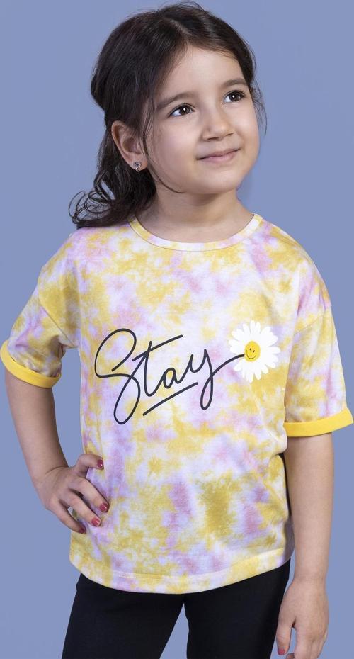 Toontoy Kız Çocuk Batik Desenli Baskılı Tişört