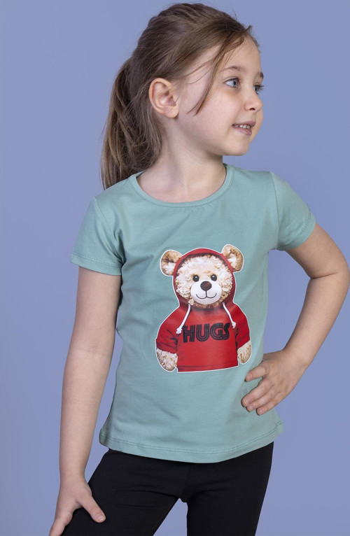 Toontoy Kız Çocuk Ayıcık Baskılı Tişört