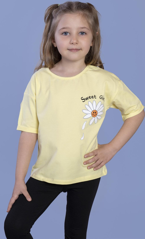 Toontoy Kız Çocuk Papatya Desenli Sweet Girls Baskılı Tişört