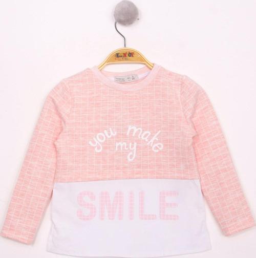 Toontoy Kız Çocuk Kareli Kumaşlı Smile Baskılı T-Shirt