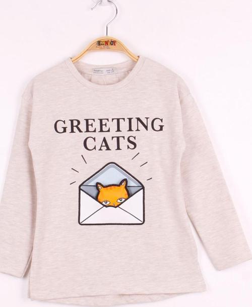 Toontoy Kız Çocuk Kedi Baskılı T-Shirt