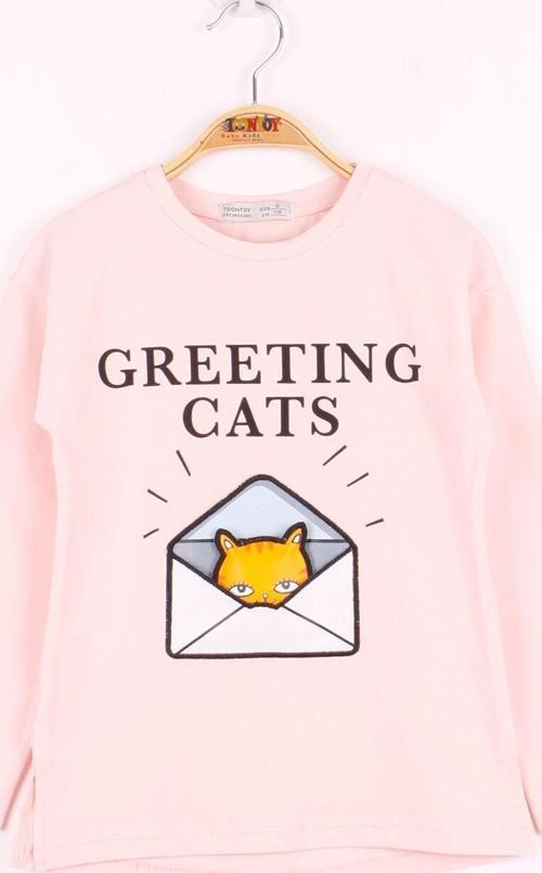 Toontoy Kız Çocuk Kedi Baskılı T-Shirt