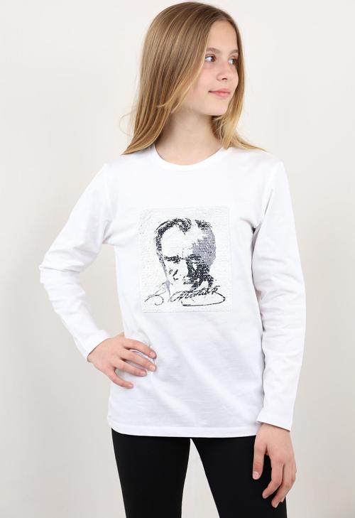 Toontoy Unisex Çocuk Atatürk Bayraklı Çift Taraflı Pullu Tişört