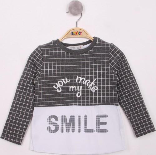 Toontoy Kız Çocuk Kareli Kumaşlı Smile Baskılı T-Shirt