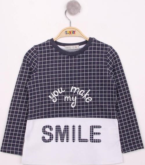 Toontoy Kız Çocuk Kareli Kumaşlı Smile Baskılı T-Shirt