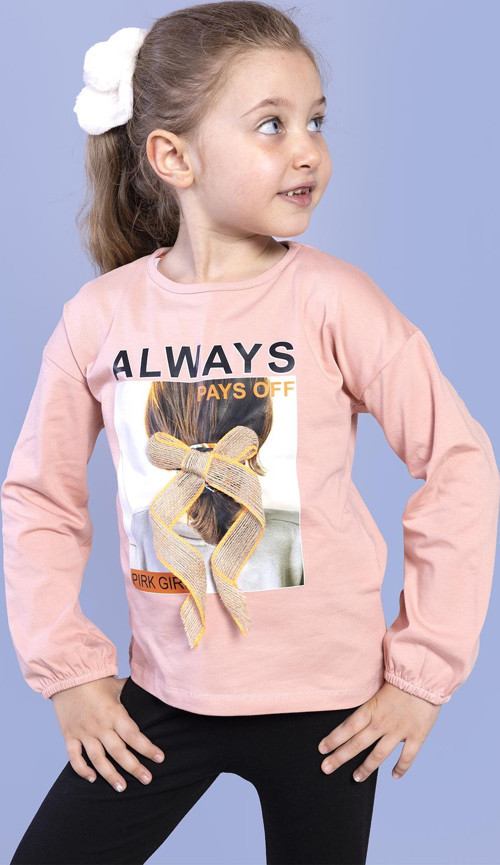 Toontoy Kız Çocuk Baskılı Kol Ucu Lastikli Tişört