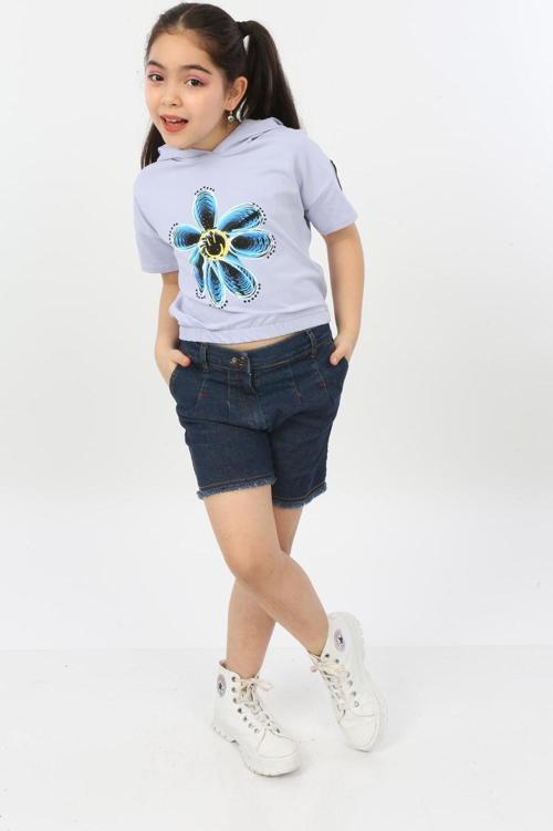 Toontoy Kız Çocuk Önü Çiçek Baskılı Tişört