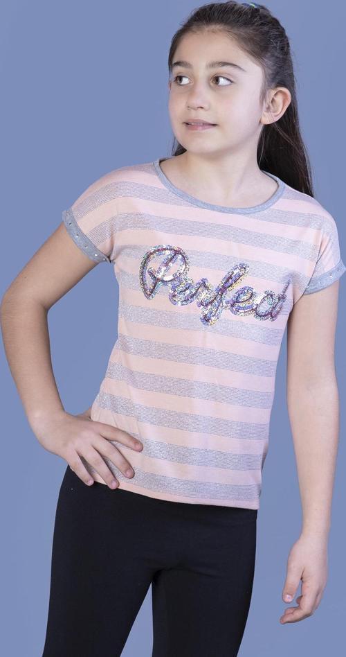 Toontoy Kız Çocuk Perfect Nakışlı Kolları İnci Detaylı Tişört