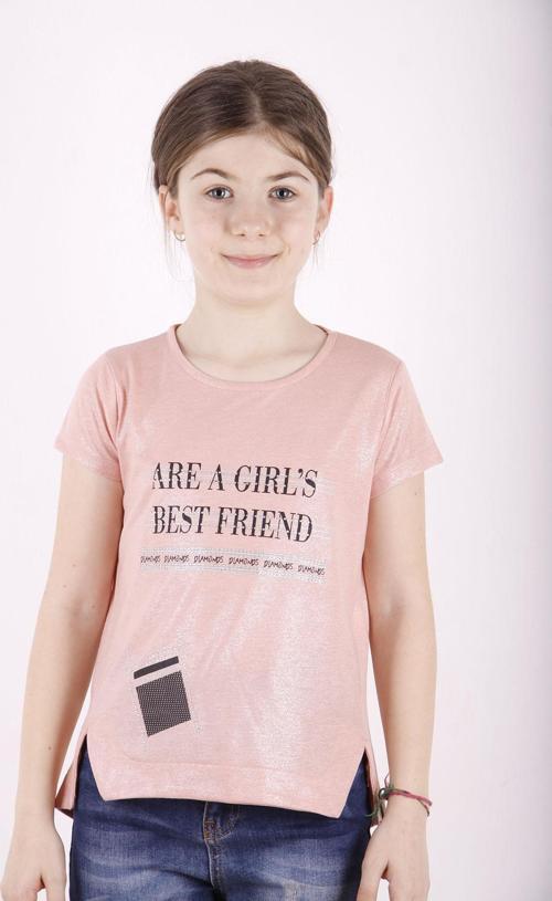 Toontoy Kız Çocuk Best Friend Baskılı Taş Detaylı Tişört