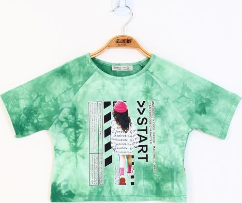 Toontoy Kız Çocuk Reglan Kol Batik Desenli Baskılı Tişört