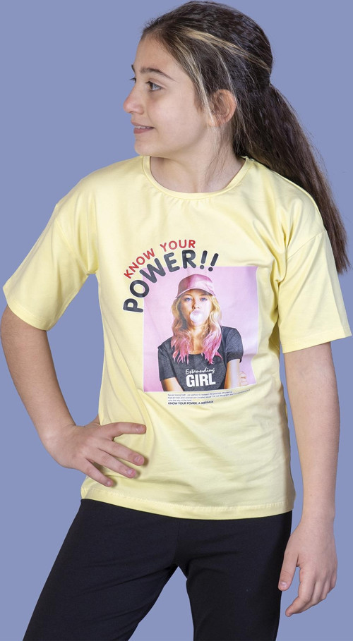 Toontoy Kız Çocuk Power Baskılı Tişört