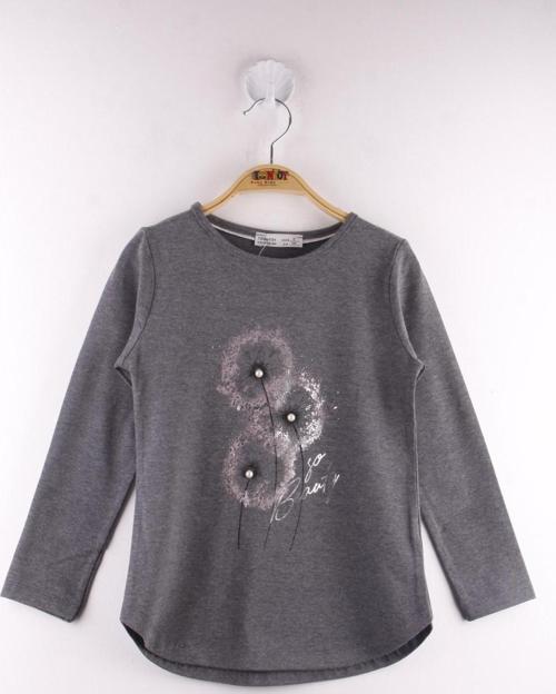 Toontoy Kız Çocuk İnci Detaylı Çiçek Baskılı Tişört