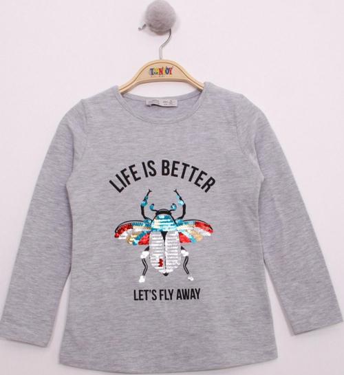 Toontoy Kız Çocuk Pullu Uğur Böceği Nakışlı T-Shirt