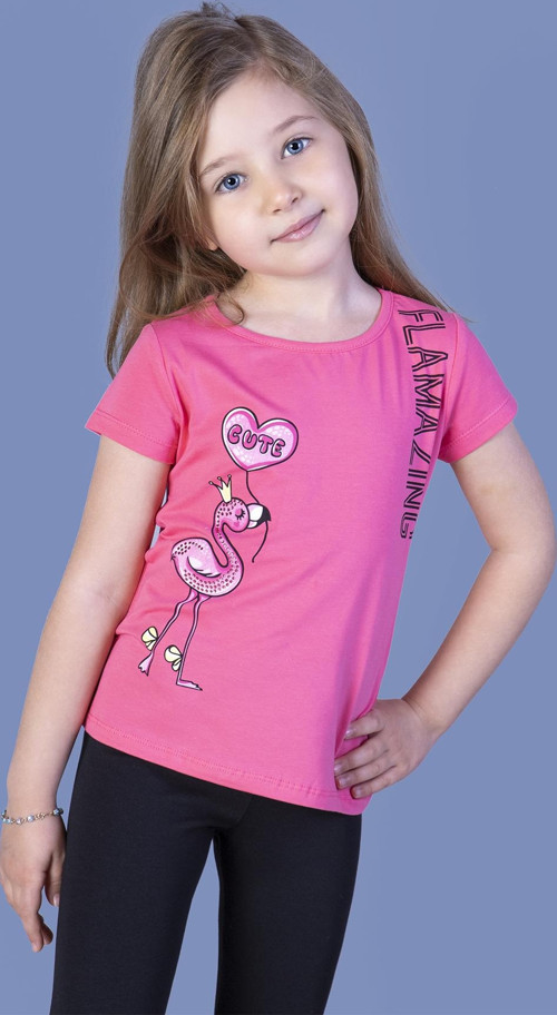 Toontoy Kız Çocuk Flamingo Desenli Taş İşlemeli Baskılı Tişört
