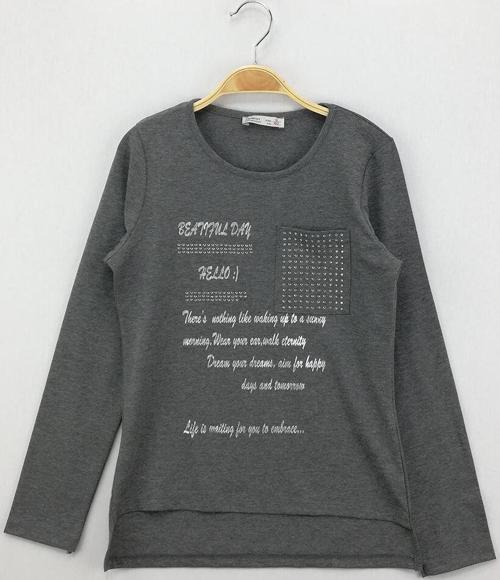Toontoy Kız Çocuk T-Shirt Varak Baskı Cepli