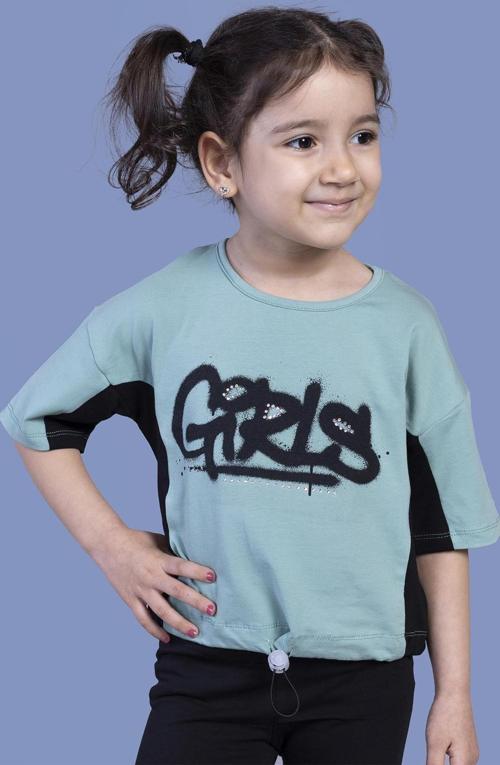Toontoy Kız Çocuk Garni Detaylı Baskılı Tişört
